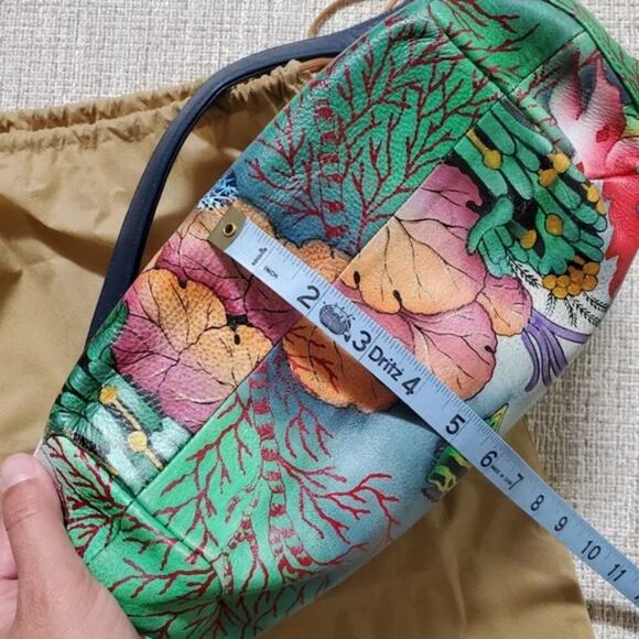 Anuschka Sea Life sea turtle fish hand painted leather shoulder bag Purse new - Picture 9 of 16